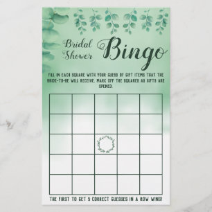 Prospectus 14 Cm X 21,6 Cm Fête des mariées Bingo Green Eucalyptus Game Card