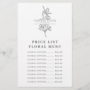 Prospectus 14 Cm X 21,6 Cm Feuille de liste des prix de la boutique de fleuri