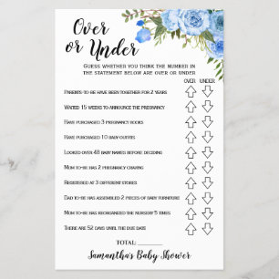 Prospectus 14 Cm X 21,6 Cm Fleurs bleues sur ou sous Baby shower Carte de jeu
