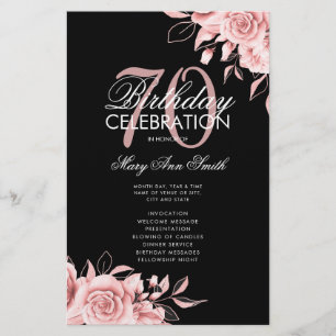 Prospectus 14 Cm X 21,6 Cm Floral 70e Anniversaire Programme Rose Gold Black