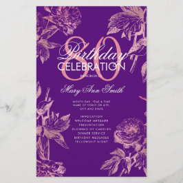 Prospectus 14 Cm X 21,6 Cm Floral 80e Anniversaire Programme Rose Gold Purple