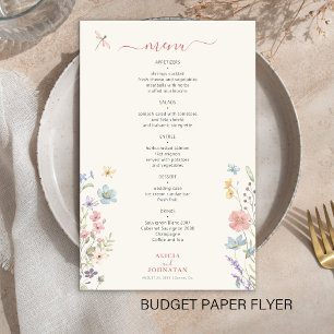 Prospectus 14 Cm X 21,6 Cm Floral budget élégant menu de mariage floral flora