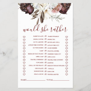 Prospectus 14 Cm X 21,6 Cm Flyer de jeu de Baby Shower de mariage aux roses b