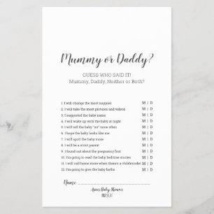 Prospectus 14 Cm X 21,6 Cm Flyer de jeu Maman ou Papa pour Baby Shower Minima