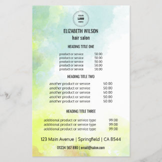 Prospectus 14 Cm X 21,6 Cm Flyer de menu de services du salon de coiffure à l