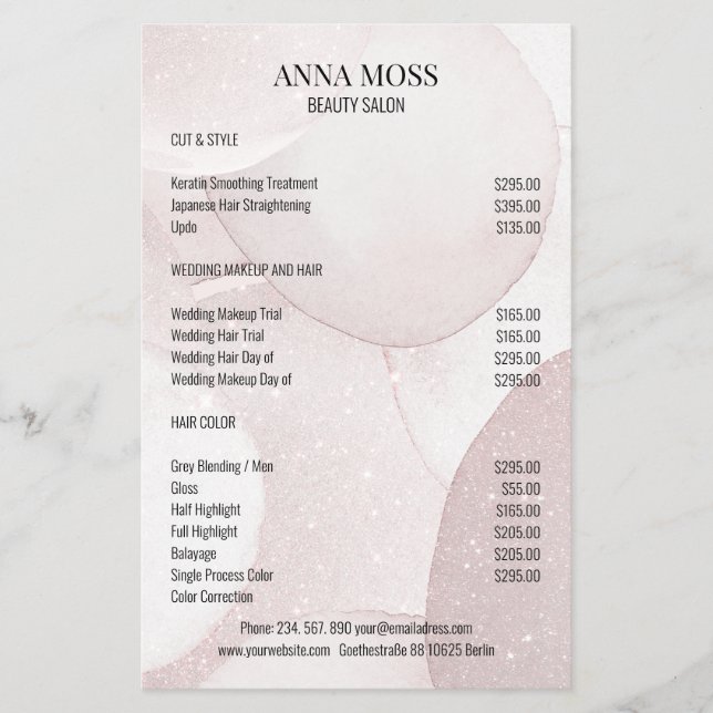 Prospectus 14 Cm X 21,6 Cm Flyer Parties scintillant Rosegold moderne (Devant)