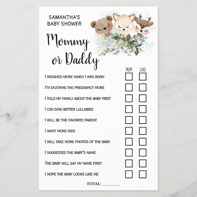 Prospectus 14 Cm X 21,6 Cm Forest Maman ou Papa Baby shower bilingue carte de (Devant)