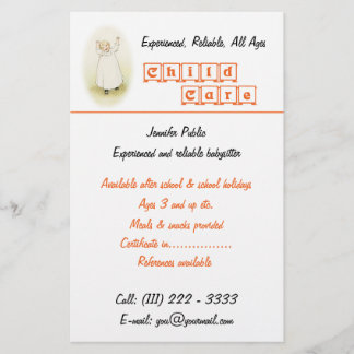 Prospectus 14 Cm X 21,6 Cm Garde d'enfants Babysitter Business Flyer