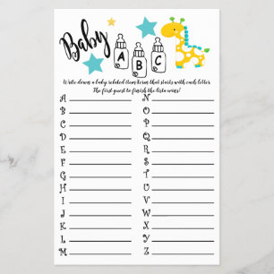 PROSPECTUS 14 CM X 21,6 CM GIRAFFE COLORÉE ABC BABY SHOWER CARTE DE JEU