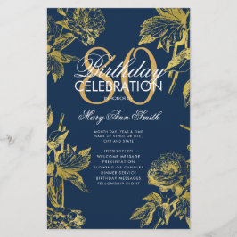 Prospectus 14 Cm X 21,6 Cm Glam Floral Programme d'anniversaire 80e Gold Mari