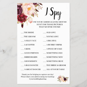 Prospectus 14 Cm X 21,6 Cm I Spy Marsala Fleurs Mariage Réception Carte de je