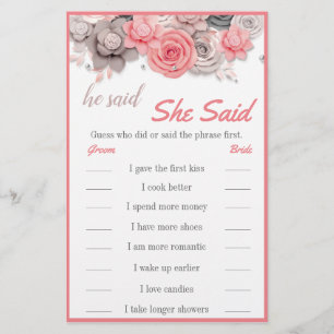 Prospectus 14 Cm X 21,6 Cm Il A Dit / Elle A Dit Carte De Jeu De Mariage