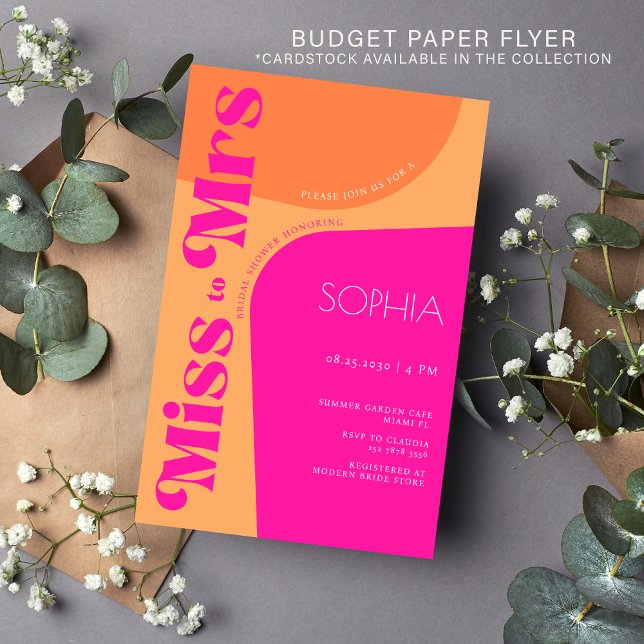 Prospectus 14 Cm X 21,6 Cm Invitation à la douche nuptiale rose chaud à budge (Créateur téléchargé)