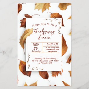 Prospectus 14 Cm X 21,6 Cm Invitation au dîner de Thanksgiving et feuilles d'