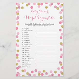 Prospectus 14 Cm X 21,6 Cm Jeu de lettres mélées pour une Baby Shower rose et
