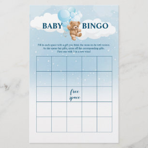 Prospectus 14 Cm X 21,6 Cm Jeux de Baby Shower BINGO Ourson Bleu en Peluche