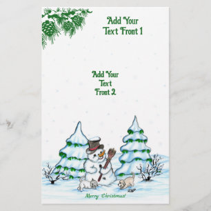 Prospectus 14 Cm X 21,6 Cm Joyeux Noël ! Snowman avec chat et chiot