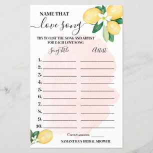 Prospectus 14 Cm X 21,6 Cm Lemons Name that Love Song Pink Shower Game Card