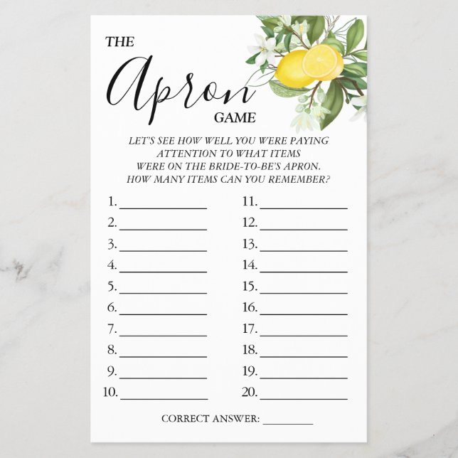 Prospectus 14 Cm X 21,6 Cm Lemony La carte de jeu de douche nuptiale Apron (Devant)