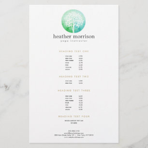 Prospectus 14 Cm X 21,6 Cm Liste de prix de Watercolor Tree Yoga et bien-être