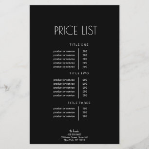 Prospectus 14 Cm X 21,6 Cm Liste de prix noir et blanc abstrait