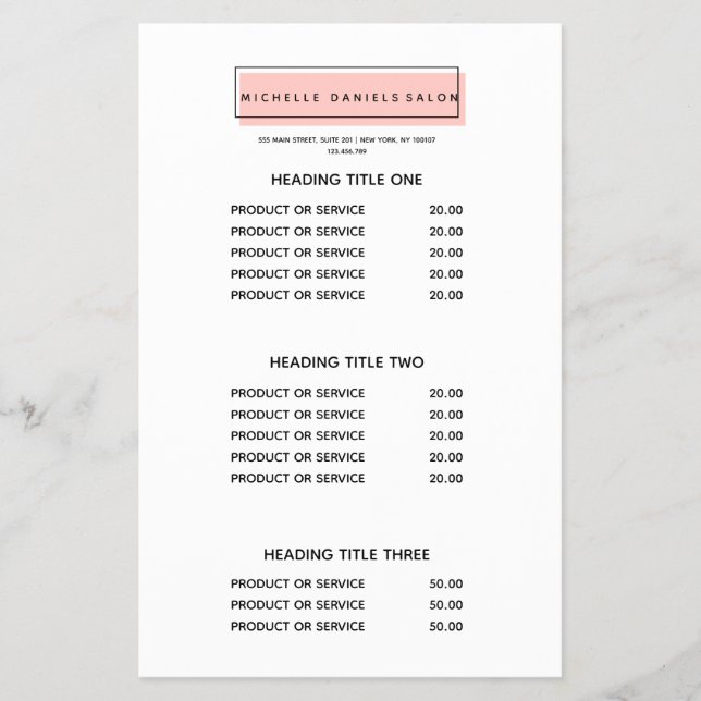 Prospectus 14 Cm X 21,6 Cm Logo Féminin | Rose | Tarifs et Services de Spa (Devant)