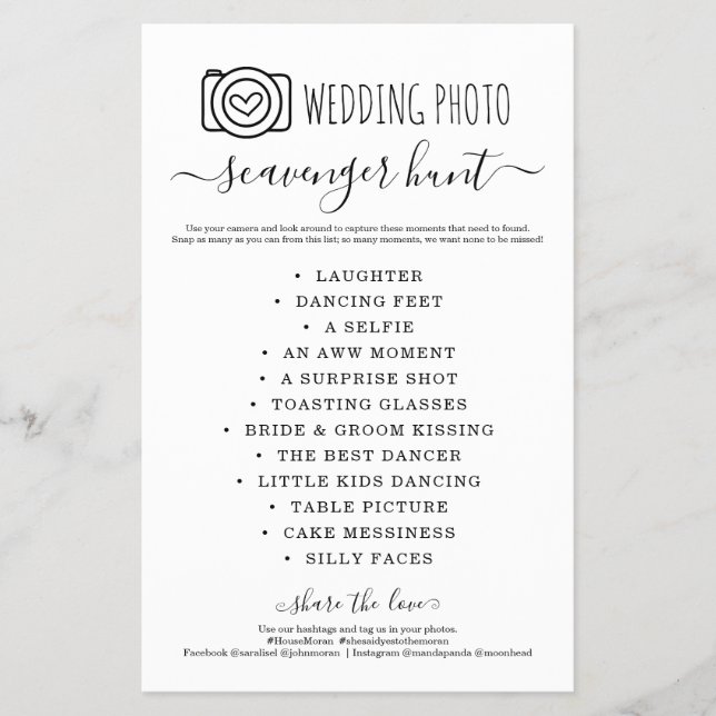Prospectus 14 Cm X 21,6 Cm Mariage Photo Scavenger Hunt I Spy Game (Devant)