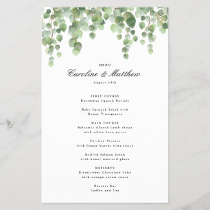 Prospectus 14 Cm X 21,6 Cm Menu de dîner en papier au feuillage d'eucalyptus 