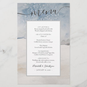 Prospectus 14 Cm X 21,6 Cm Menu de mariage bleu argent hiver aquarelle budget
