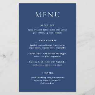 Prospectus 14 Cm X 21,6 Cm Menu de mariage élégant et économique bleu marine