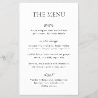 Menu de mariage simple noir et blanc à budget mode