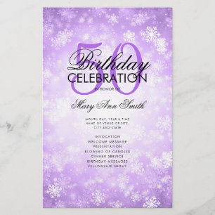 Prospectus 14 Cm X 21,6 Cm Menu Glamour Violet Programme Anniversaire 50 ans