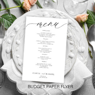 Prospectus 14 Cm X 21,6 Cm Menu mariage de script noir blanc romantique budge