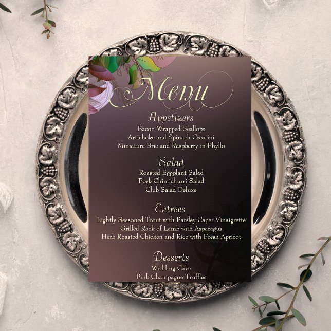 Prospectus 14 Cm X 21,6 Cm Menu Mariage Mauve Leafy Dreams (Créateur téléchargé)