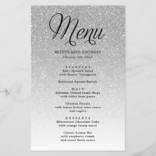 Prospectus 14 Cm X 21,6 Cm Menu Parties scintillant du script d'en-tête du sc