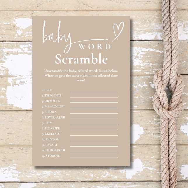Prospectus 14 Cm X 21,6 Cm Moderne Beige Minimaliste Mot Bébé Scramble Douche (Créateur téléchargé)