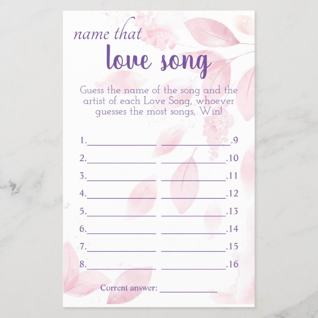 Prospectus 14 Cm X 21,6 Cm Nom qui Love Song Fête des mariées Carte de jeu (Devant)