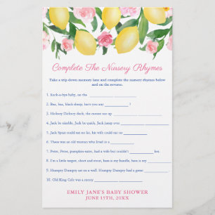 Prospectus 14 Cm X 21,6 Cm Nursery Rhymes Game Card For Lemons Baby Shower