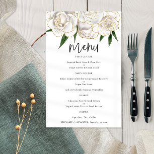 Prospectus 14 Cm X 21,6 Cm PAPER Blanc Floral or Menu Mariage Script