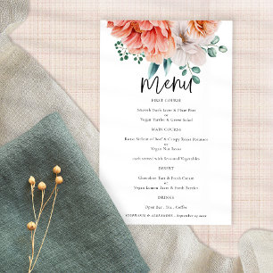 Prospectus 14 Cm X 21,6 Cm PAPER Peach Peonies Élégant Script Mariage Menu