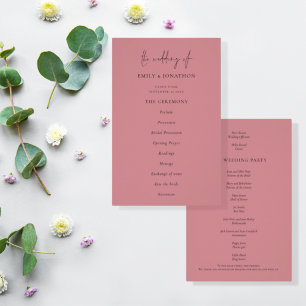 Prospectus 14 Cm X 21,6 Cm PAPIER Élégant Texte Dusty Rose Wedding Programm