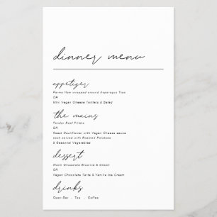 Prospectus 14 Cm X 21,6 Cm PAPIER   Menu Dîner Occasion Simple Script