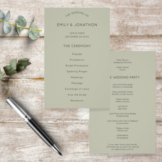 Prospectus 14 Cm X 21,6 Cm PAPIER | Programme de mariage simple et doux vert  (Créateur téléchargé)