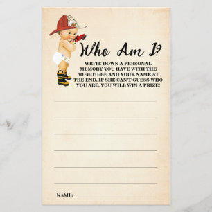 Prospectus 14 Cm X 21,6 Cm Petit Pompier Qui suis-je Baby shower Carte de jeu