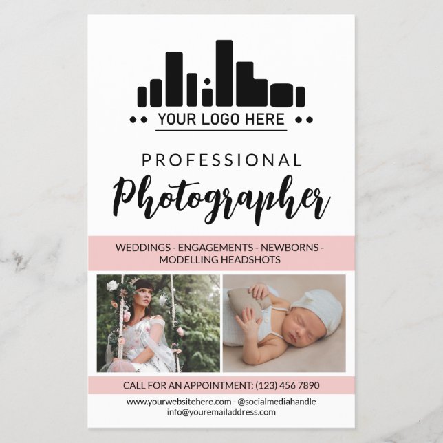 Prospectus 14 Cm X 21,6 Cm Photographe professionnel rose Votre logo (Devant)