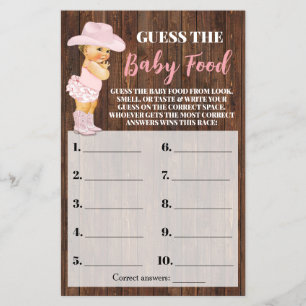 Prospectus 14 Cm X 21,6 Cm Pink Cowgirl Guess the Baby Food Shower Game Card