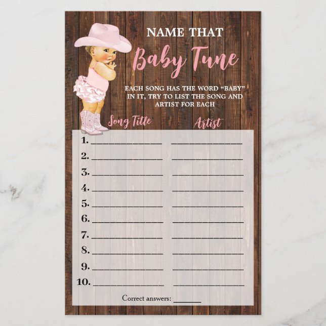 Prospectus 14 Cm X 21,6 Cm Pink Cowgirl Nom que Baby Tune Douche Jeu Carte (Devant)
