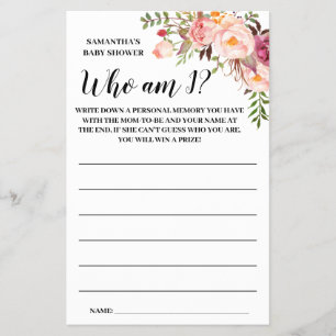 Prospectus 14 Cm X 21,6 Cm Pink Who am I Baby shower bilingue carte de jeu