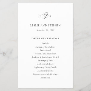 Prospectus 14 Cm X 21,6 Cm Programme de mariage à budget noir et blanc intemp