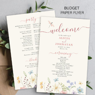 Prospectus 14 Cm X 21,6 Cm Programme de mariage aux fleurs sauvages bohème à